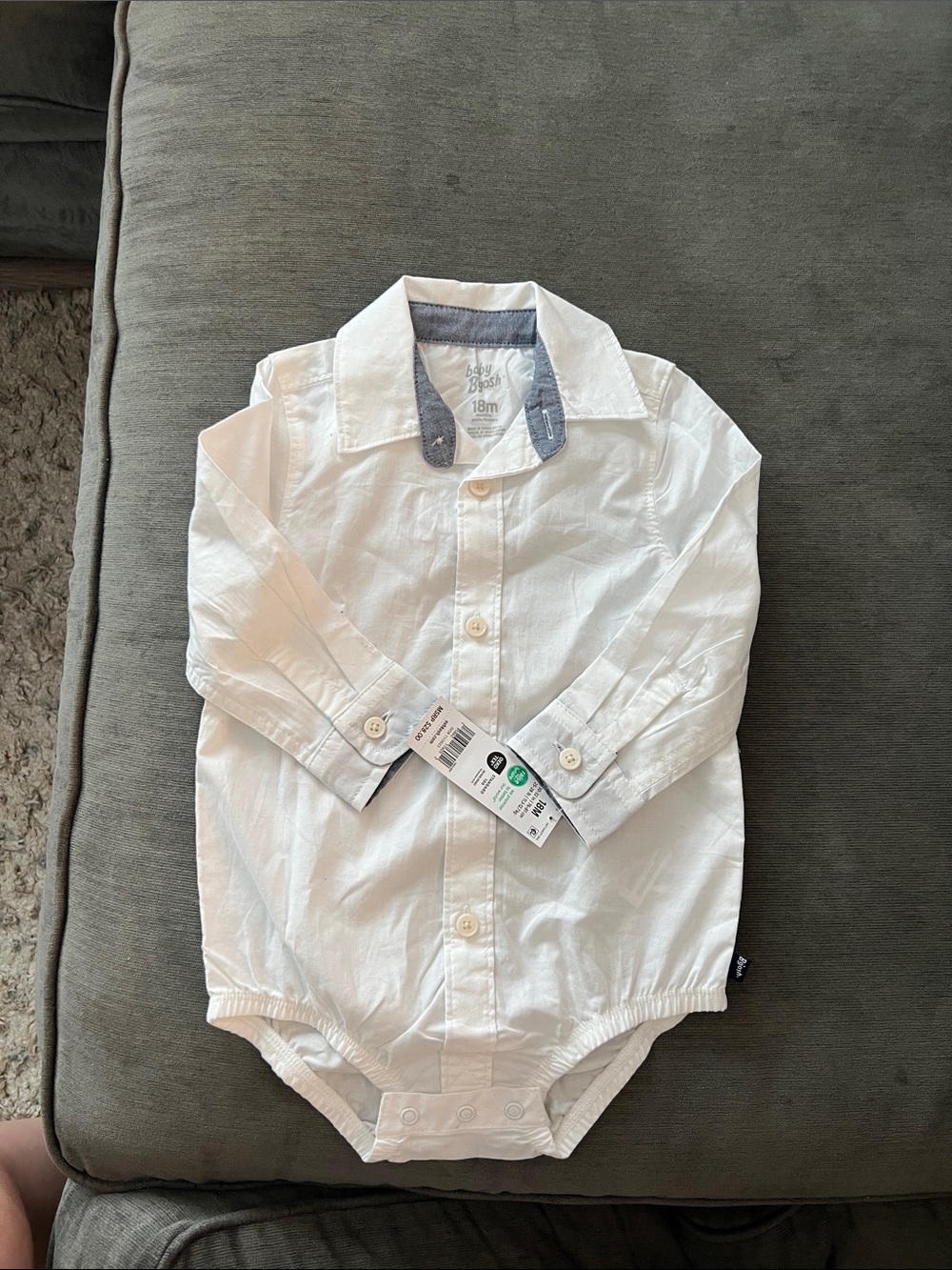 White Baby Button-Up Bodysuit with Contrast Collar